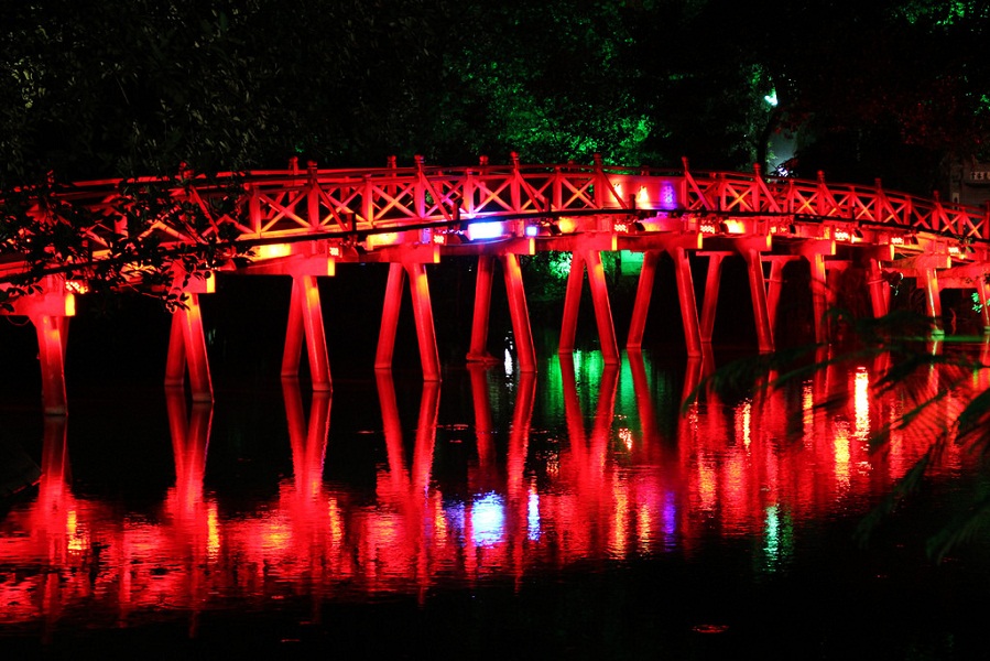 The Huc Bridge in Ngoc Son Temple, Hoan Kiem, Hanoi
